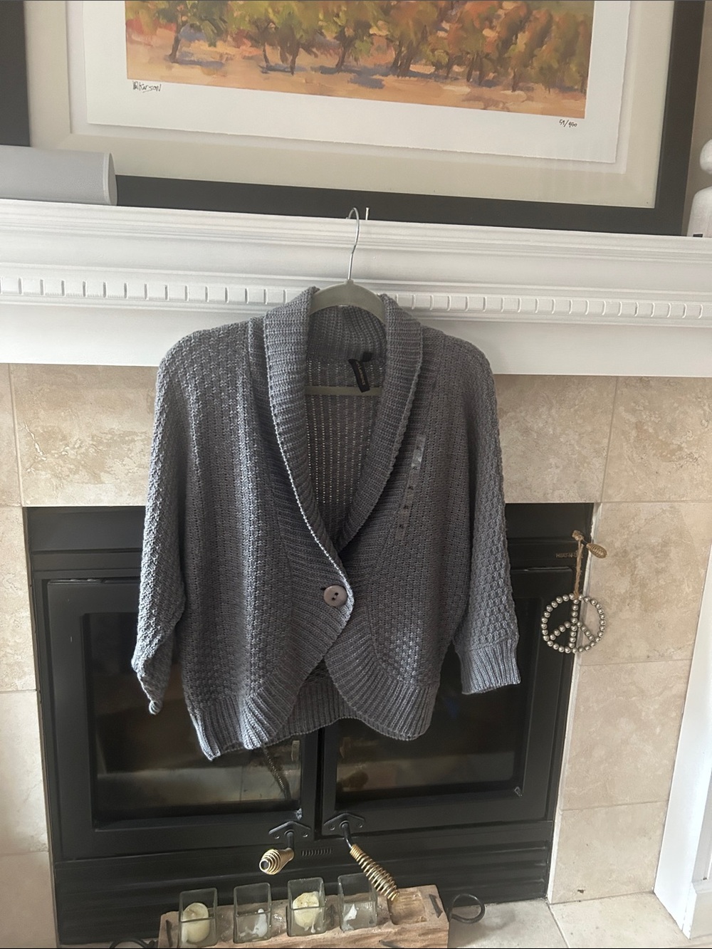 Susan Lawrence Gray Shawl-Collar Knit Cardigan